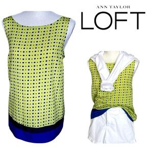 Ann Taylor Polka Dot Sleeveless Tank Blouse Tie Neck Yellow Blue Purple Preppy